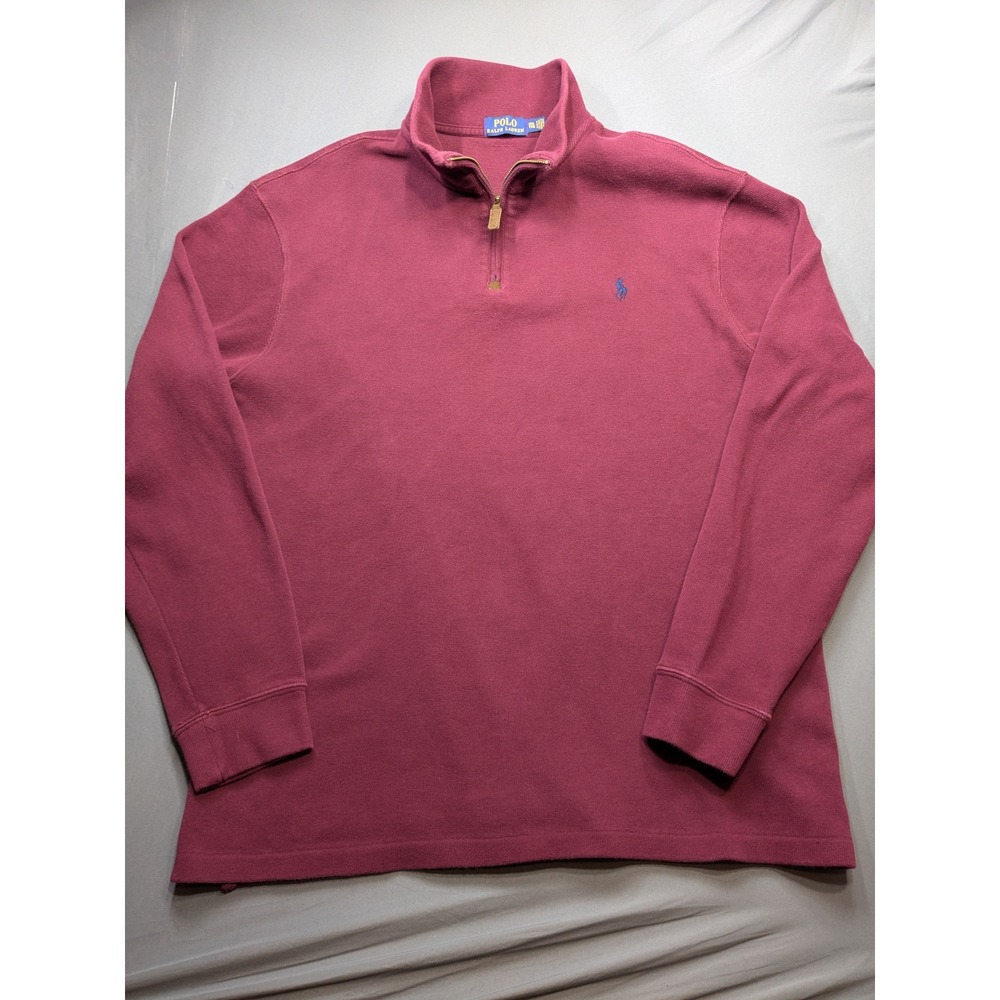 Polo Ralph Lauren Mens XXL Burgundy Maroon Quarter Zip Knit Sweater Pullover